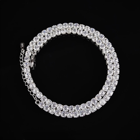 NEW TENNIS 925 STERLING SILVER DIAMOND CHOKER NECKLACE - Picture 3 of 4